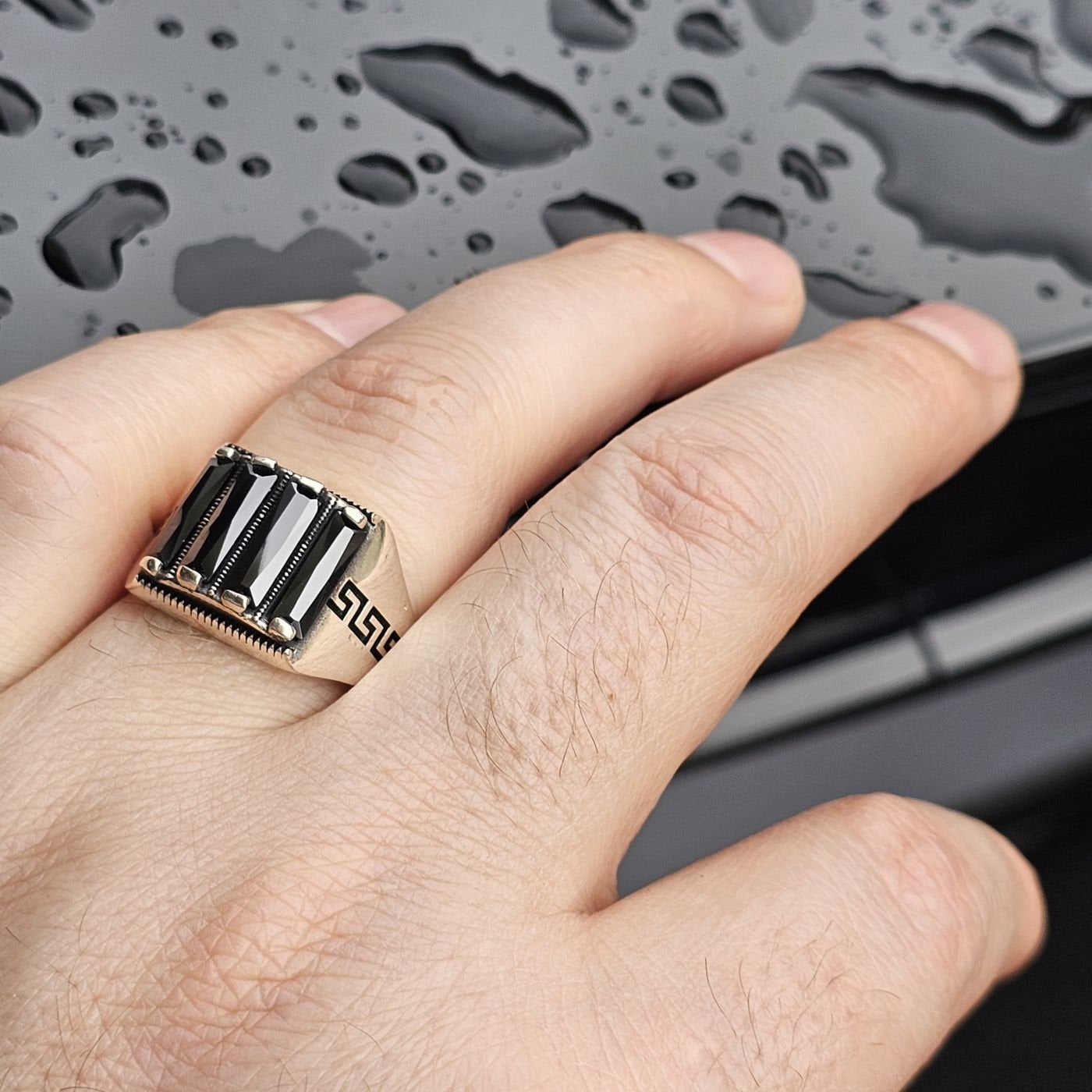 Siyah Baget Zirkon taşlı 925 Ayar Gümüş Erkek Yüzük 25