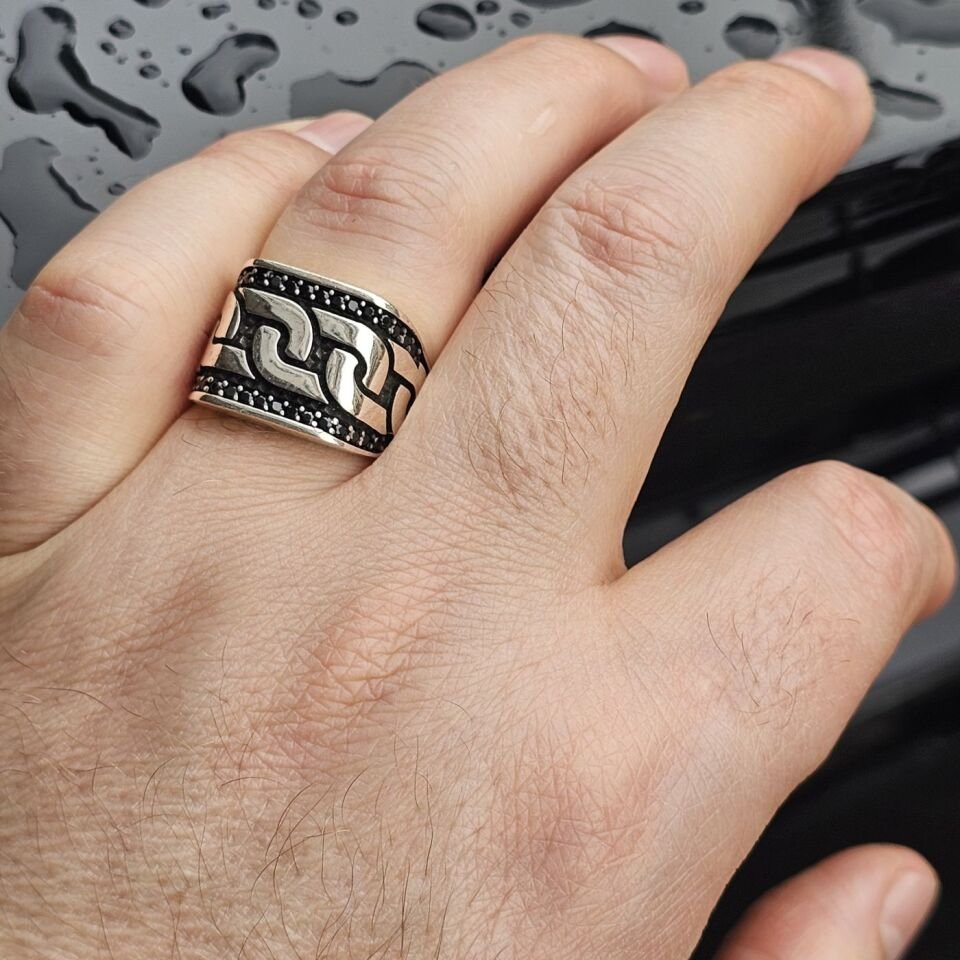 925 Ayar Gümüş Örgü Model Erkek Yüzük 25