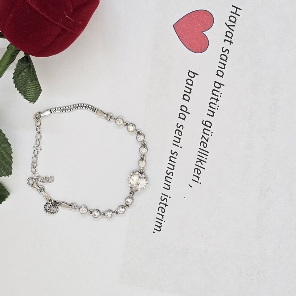 Gurmet Zincirli  Baget Taşlı 925 Ayar Gümüş Kadın Bileklik