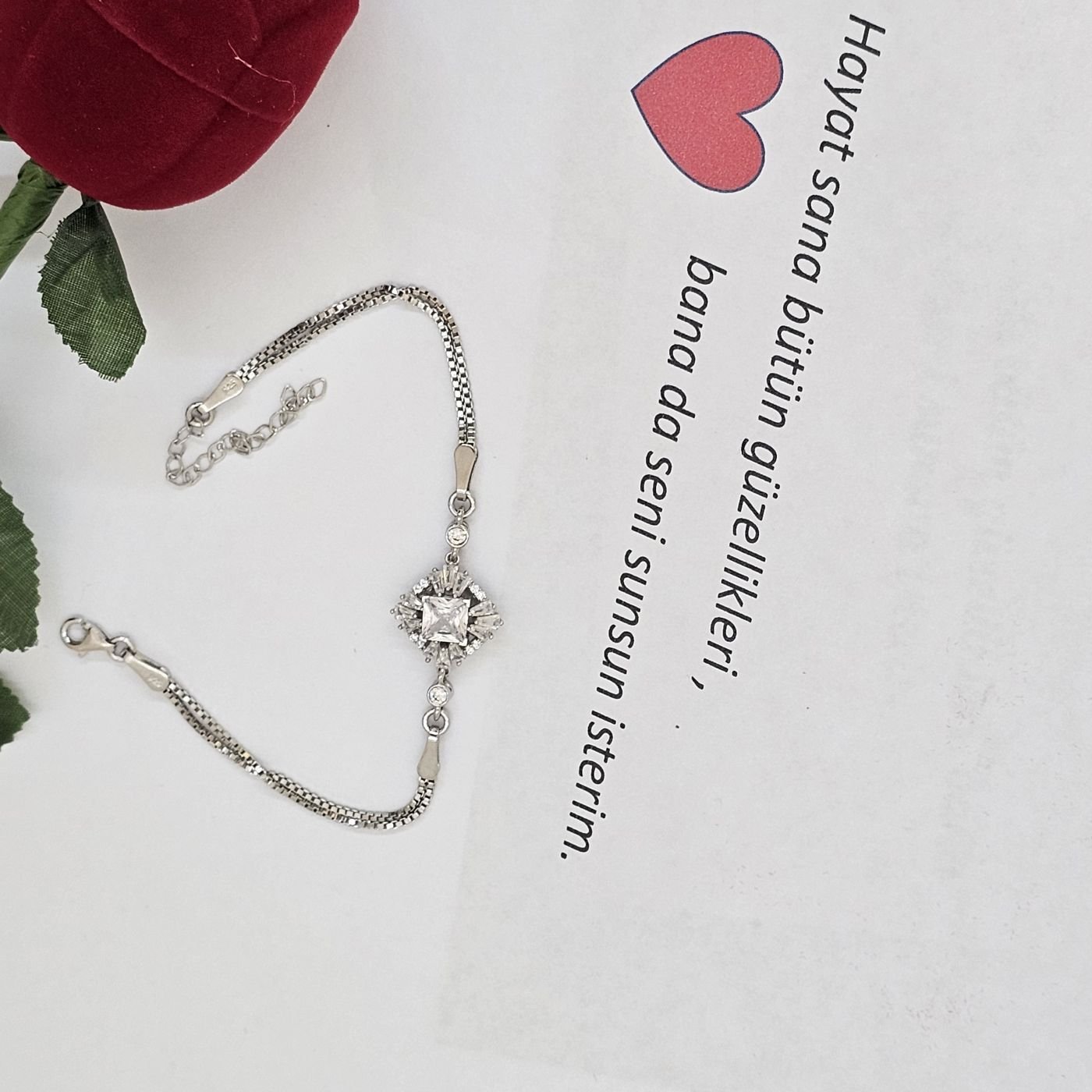 Gurmet Zincirli Baget Taşlı 925 Ayar Gümüş Kadın Bileklik