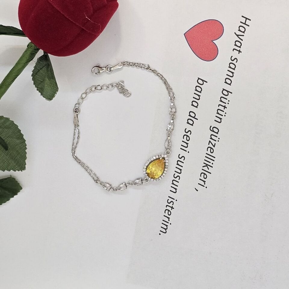 Sitrin Doğal Taşlı 925 Ayar Gümüş Kadın Bileklik