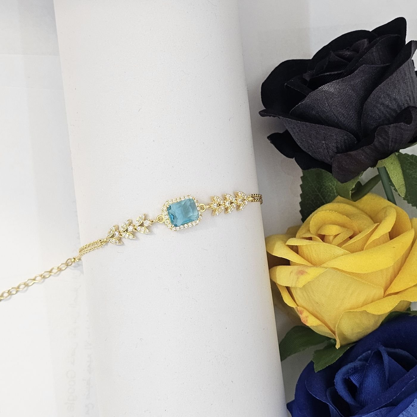 Rose Gurmet Zincirli Aquamarine Baget Taşlı 925 Ayar Gümüş Kadın Bileklik