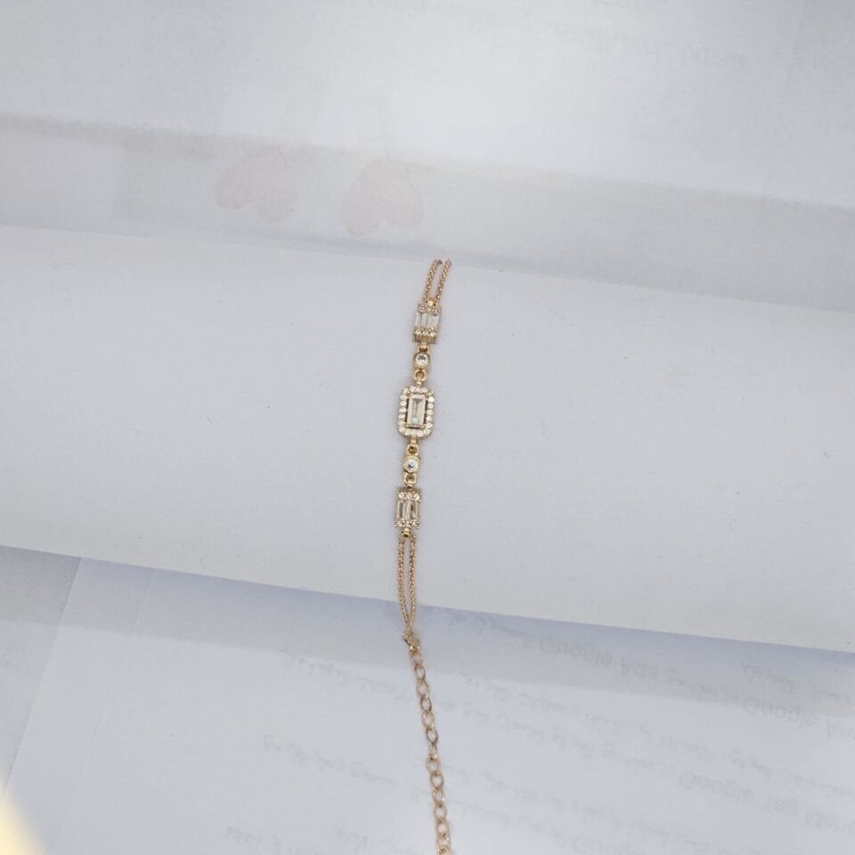 Rose Gurmet Zincirli  Baget Taşlı 925 Ayar Gümüş Kadın Bileklik