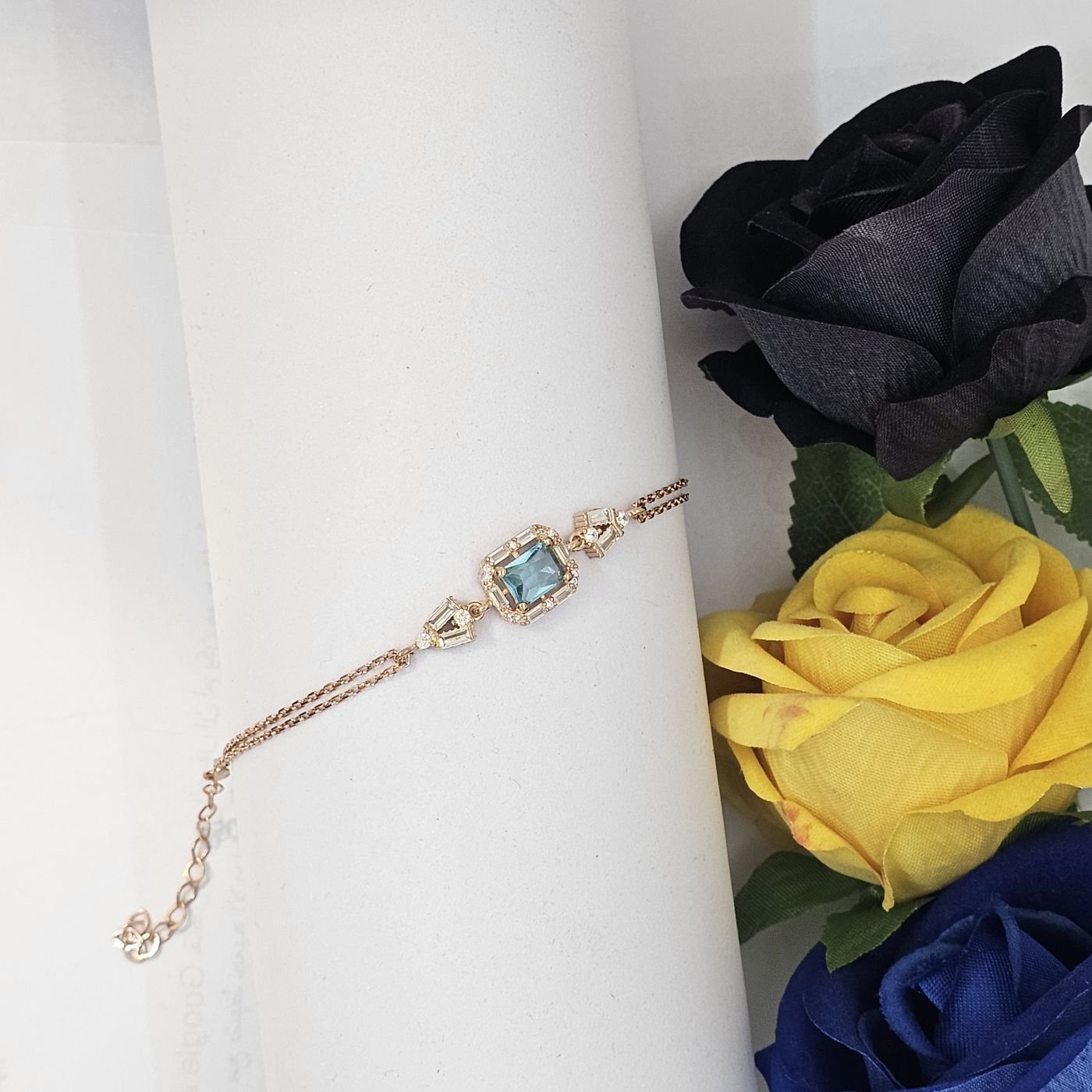 Rose Gurmet Zincirli Aquamarine Baget Taşlı 925 Ayar Gümüş Kadın Bileklik