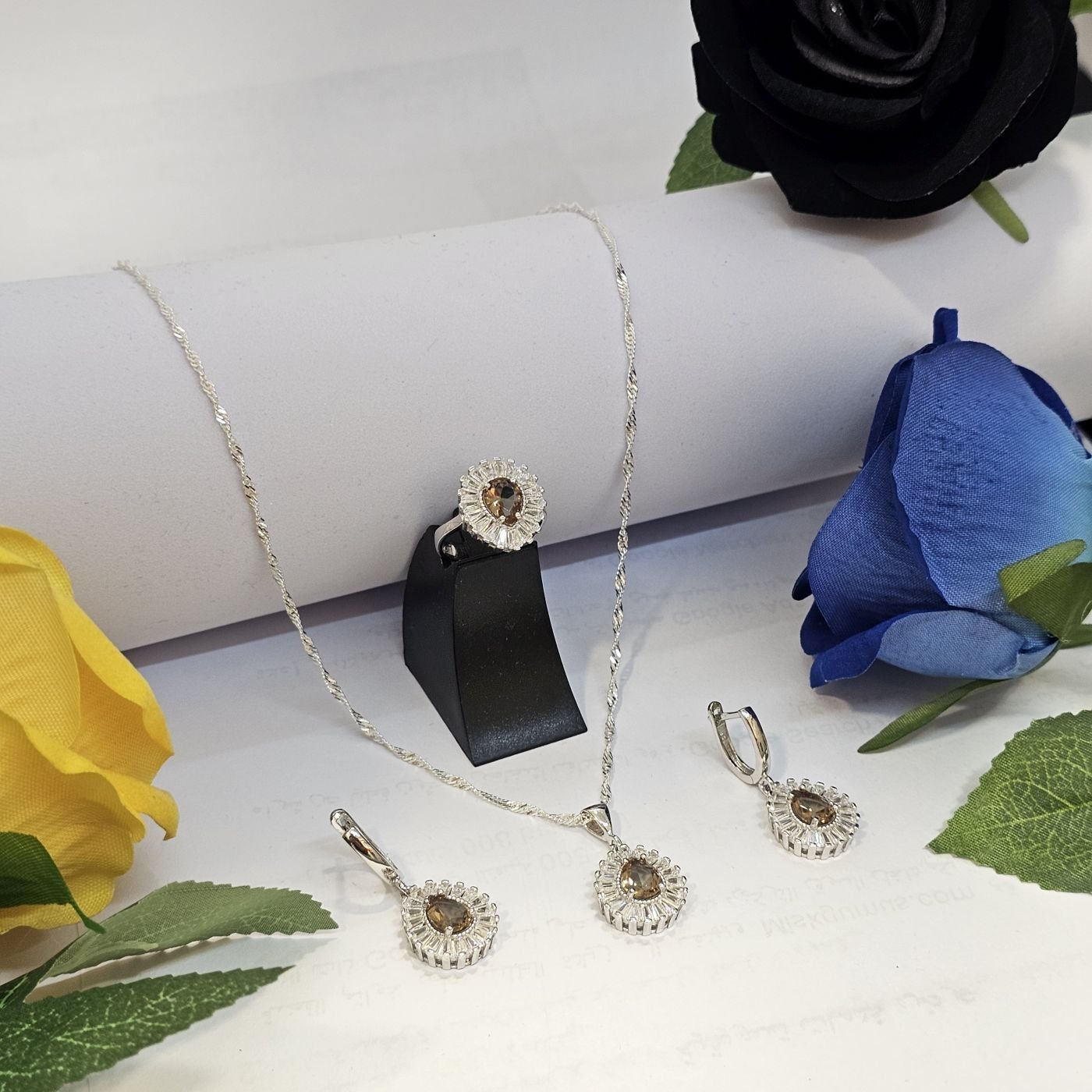 925 Ayar Gümüş Zultanit Taşlı Üçlü Set ( Kolye Küpe Yüzük )