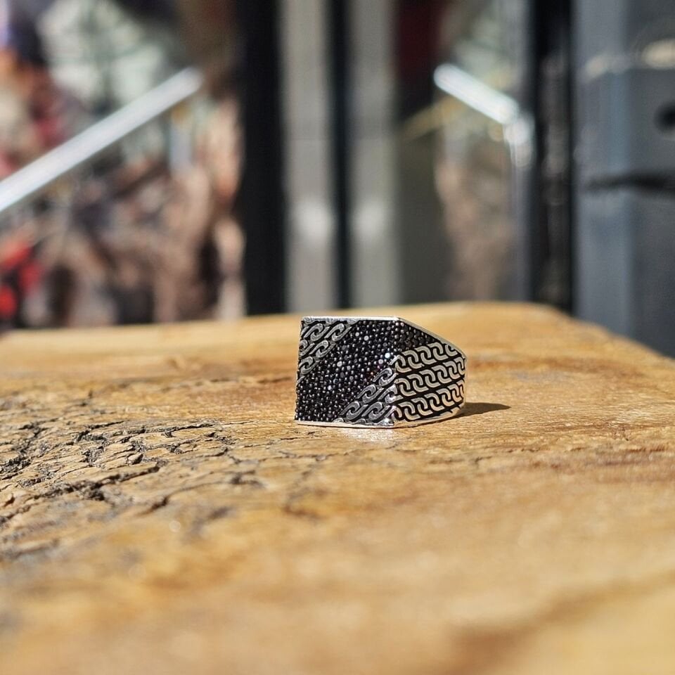 925 Ayar Gümüş Mikro Taşlı Model Erkek Yüzük 27