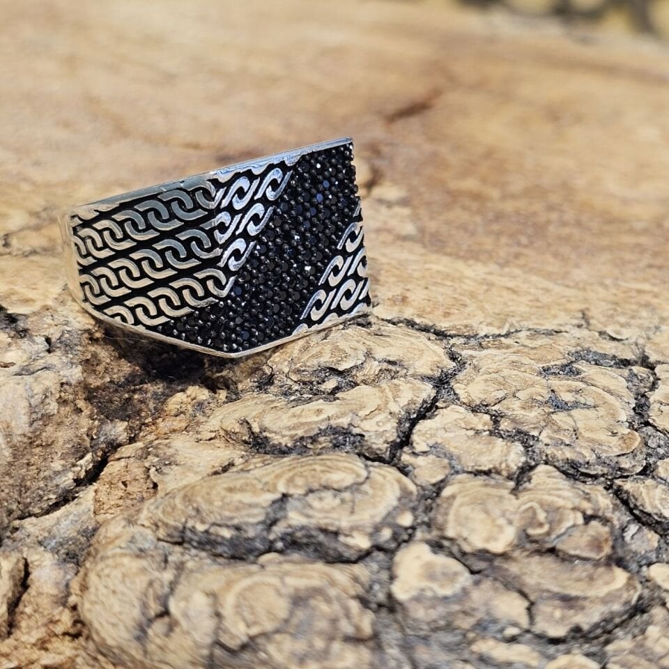 925 Ayar Gümüş Mikro Taşlı Model Erkek Yüzük 27