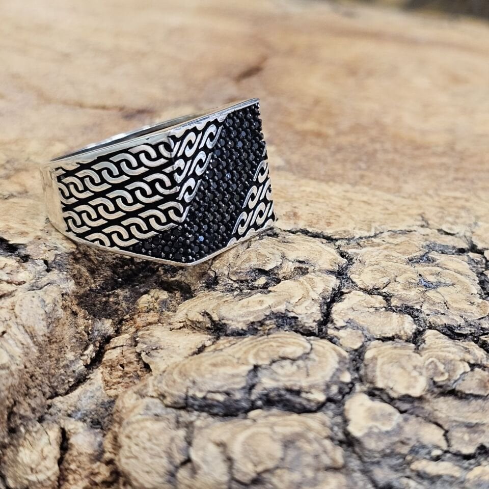 925 Ayar Gümüş Mikro Taşlı Model Erkek Yüzük 27