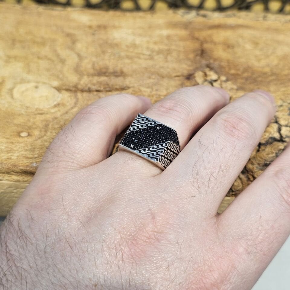 925 Ayar Gümüş Mikro Taşlı Model Erkek Yüzük 27