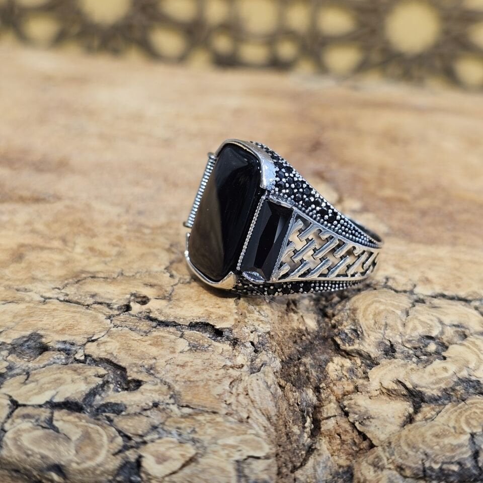 Oniks Taşlı 925 Ayar Gümüş Erkek Yüzük 27