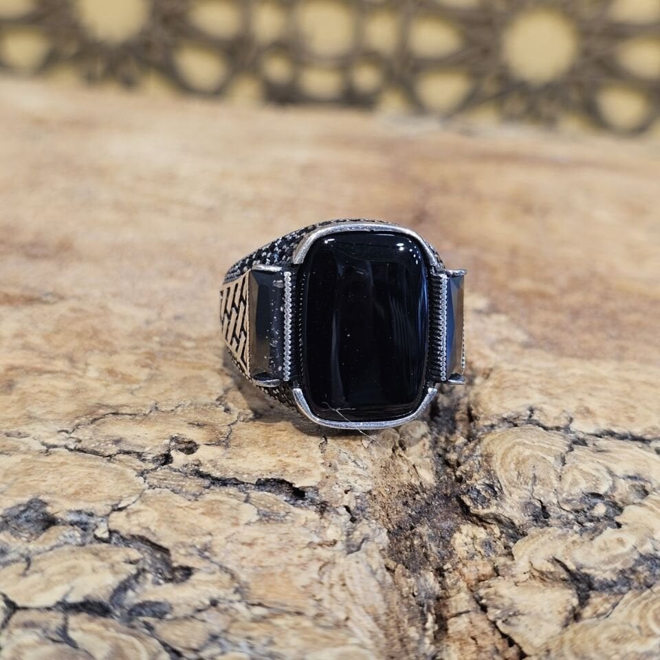 Oniks Taşlı 925 Ayar Gümüş Erkek Yüzük 25