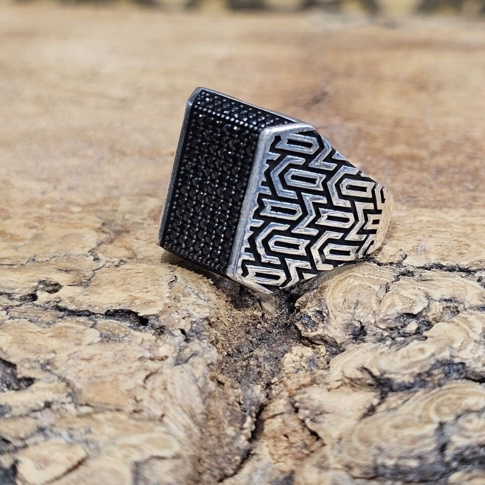 925 Ayar Gümüş Mikro Taşlı Model Erkek Yüzük 27