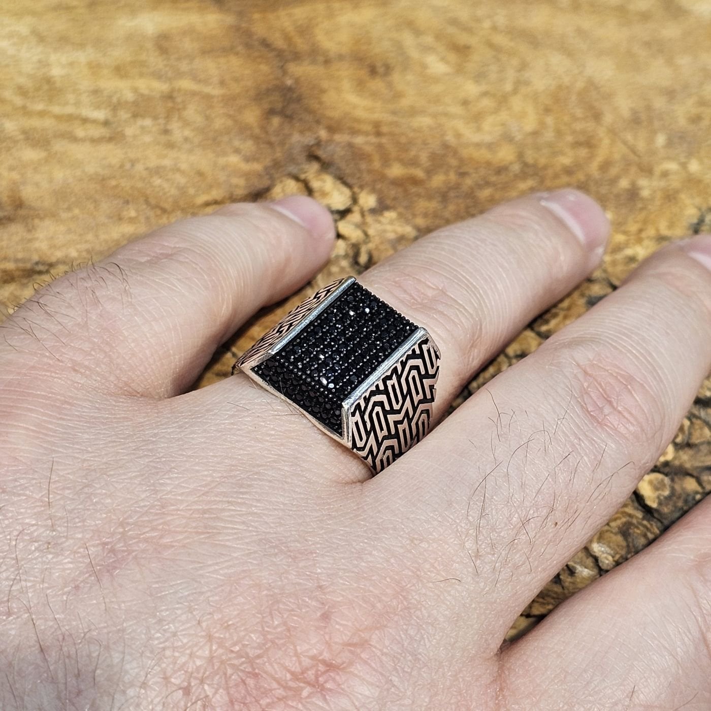 925 Ayar Gümüş Mikro Taşlı Model Erkek Yüzük 27