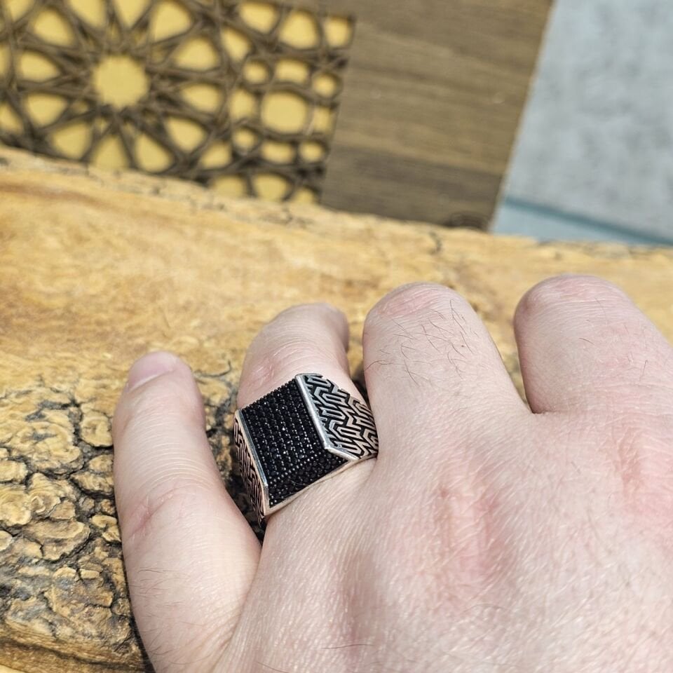 925 Ayar Gümüş Mikro Taşlı Model Erkek Yüzük 27