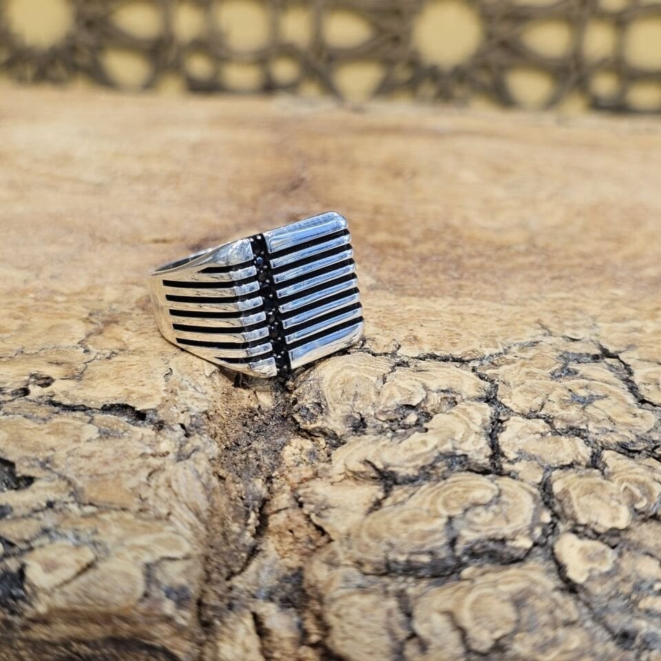 Mine İşlemeli Taşsız 925 Ayar Erkek Yüzük 27