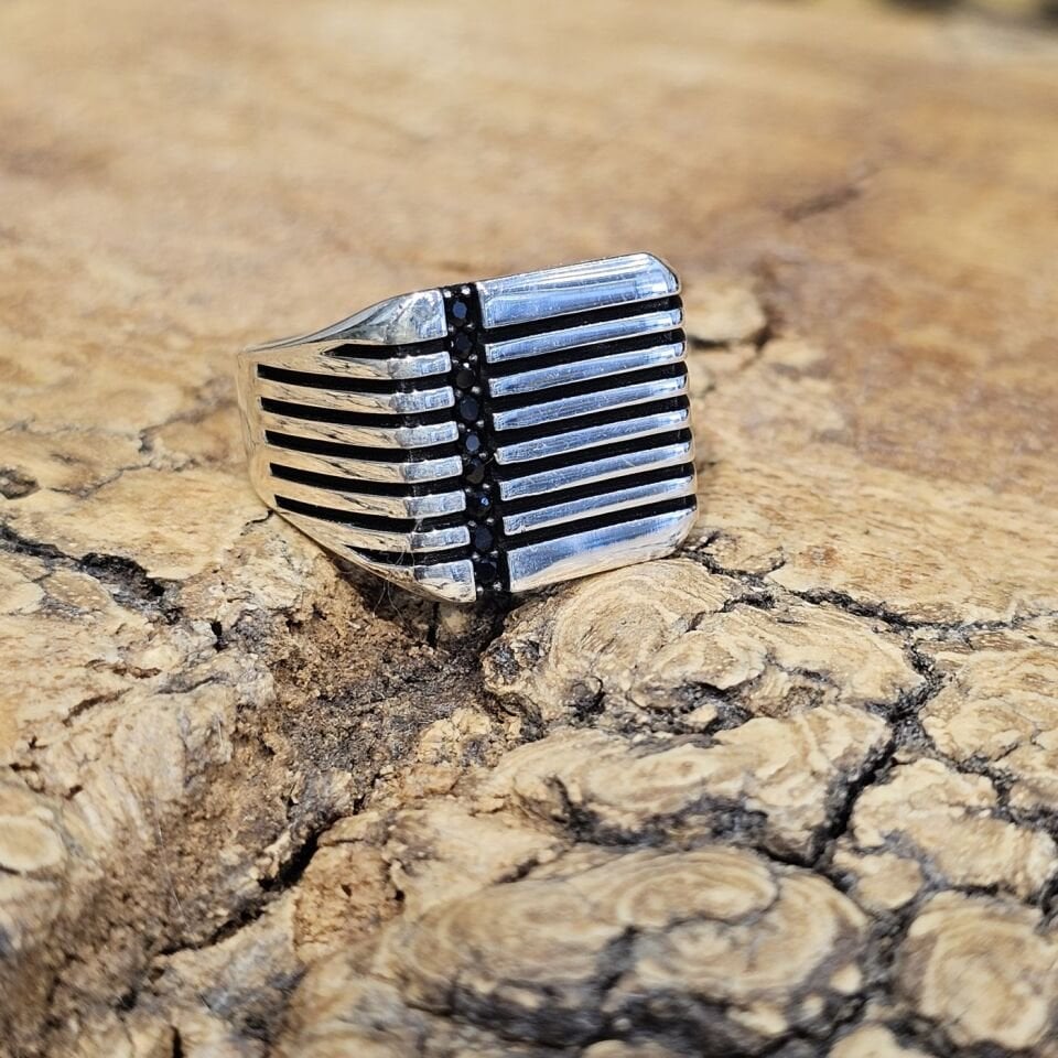 Mine İşlemeli Taşsız 925 Ayar Erkek Yüzük 27