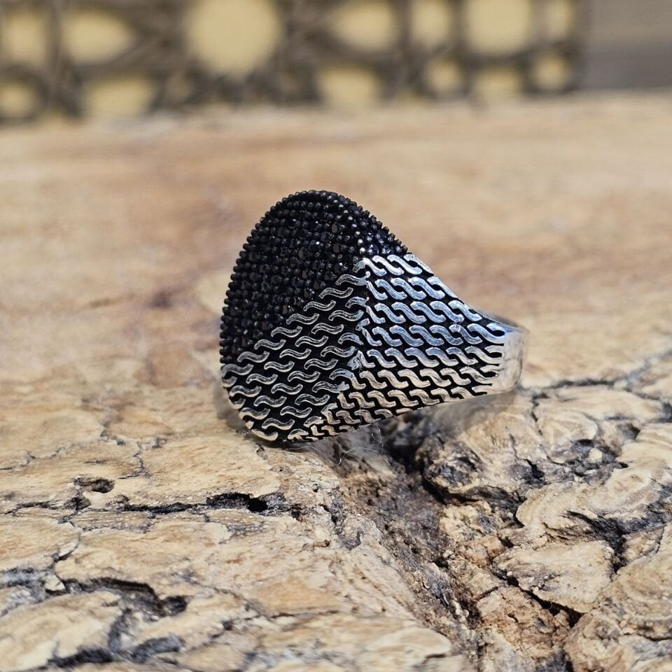 925 Ayar Gümüş Mikro Taşlı Modern Tasarım Erkek Yüzük 27