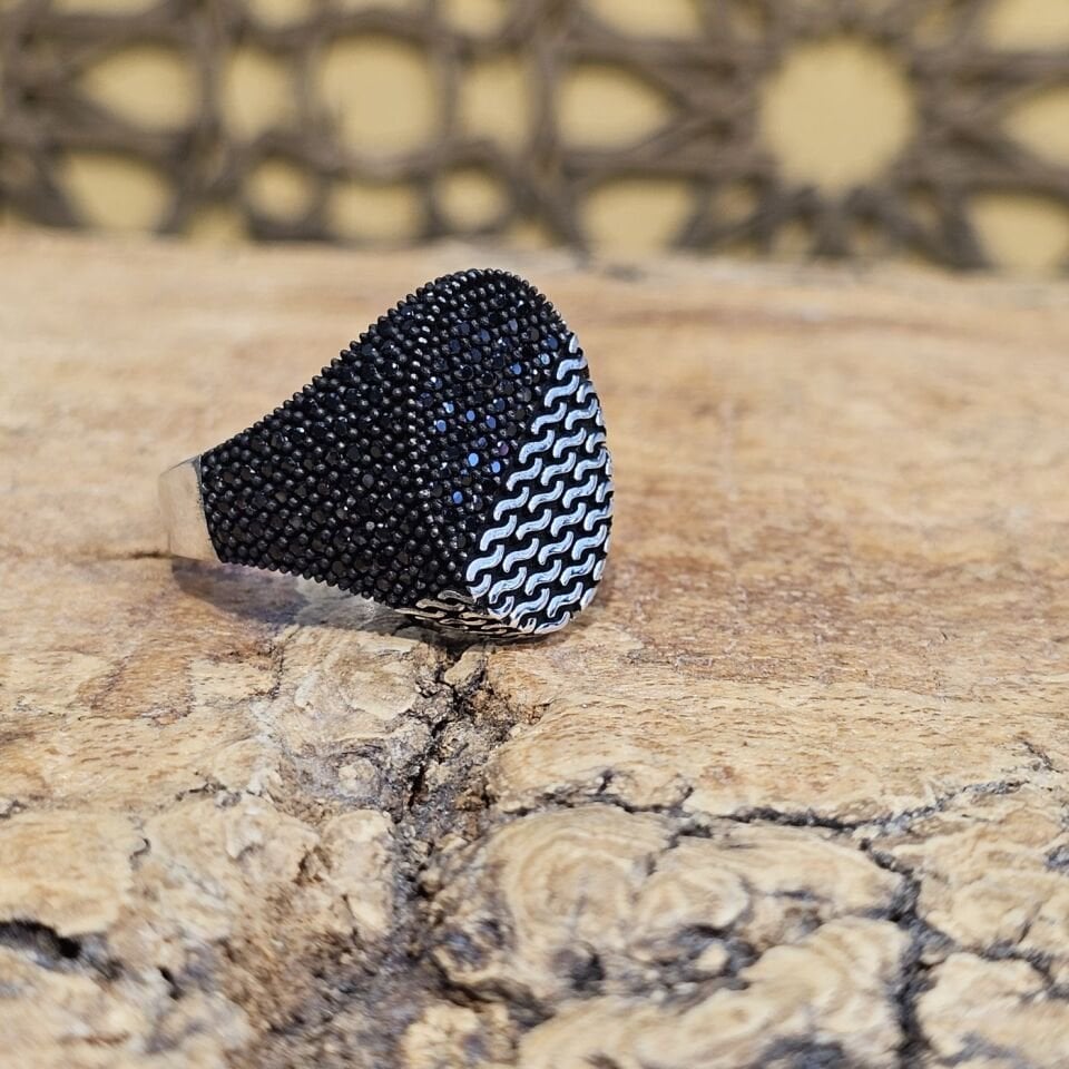 925 Ayar Gümüş Mikro Taşlı Modern Tasarım Erkek Yüzük 27