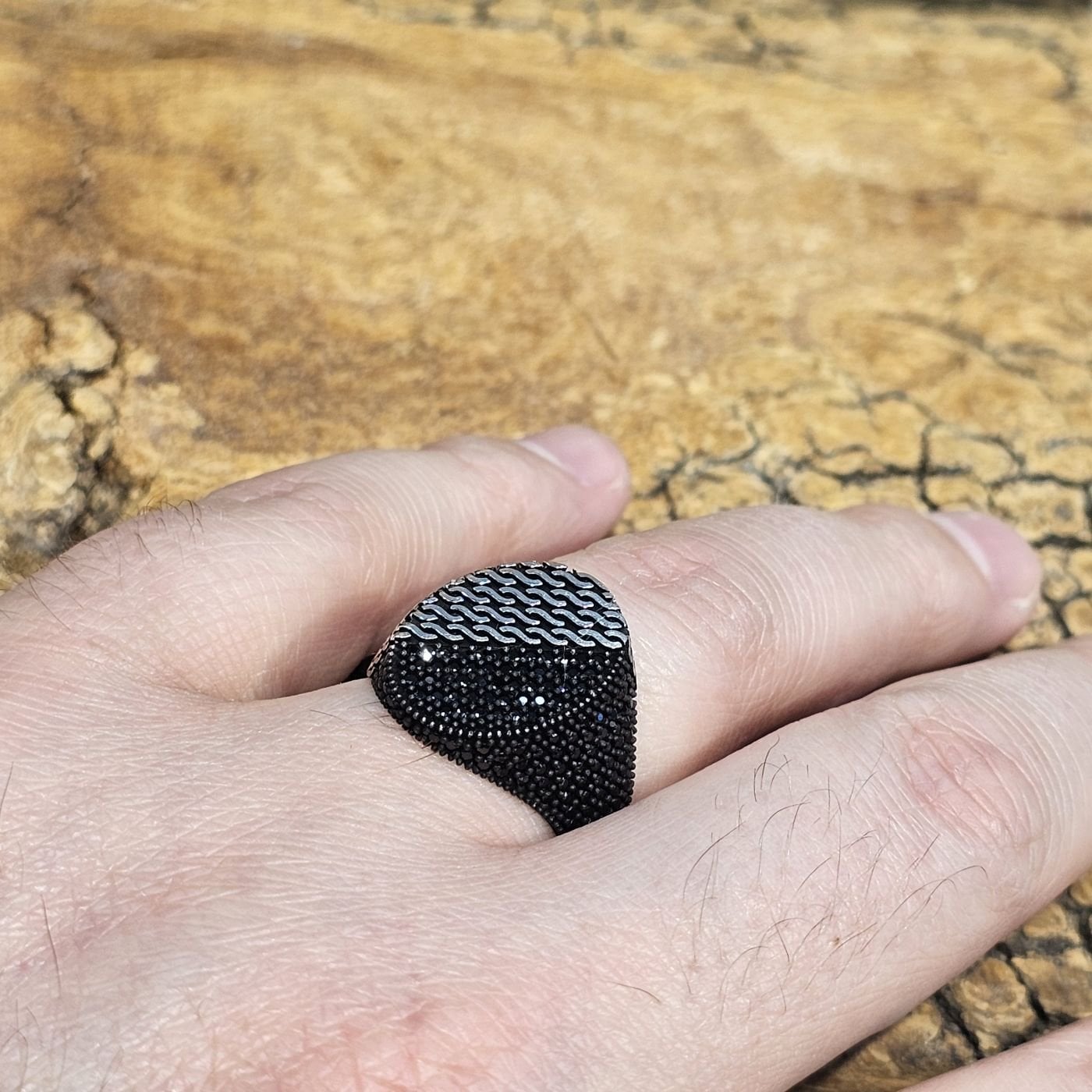 925 Ayar Gümüş Mikro Taşlı Modern Tasarım Erkek Yüzük 27