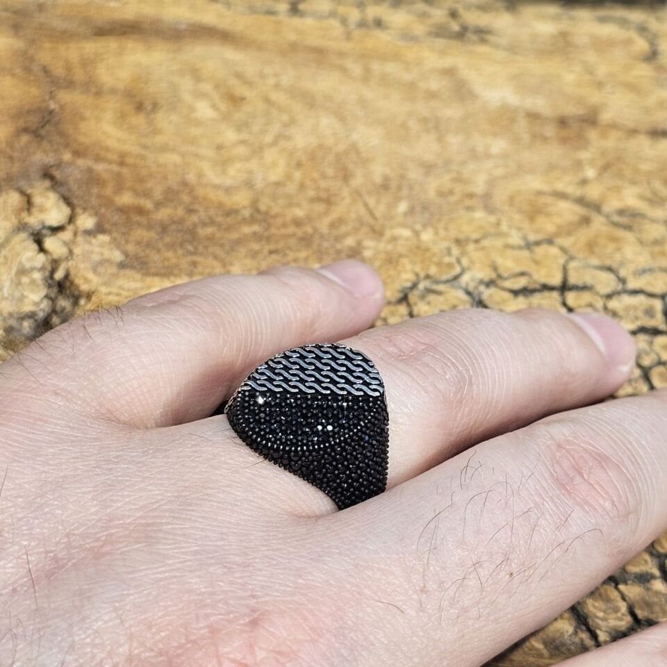 925 Ayar Gümüş Mikro Taşlı Modern Tasarım Erkek Yüzük 27