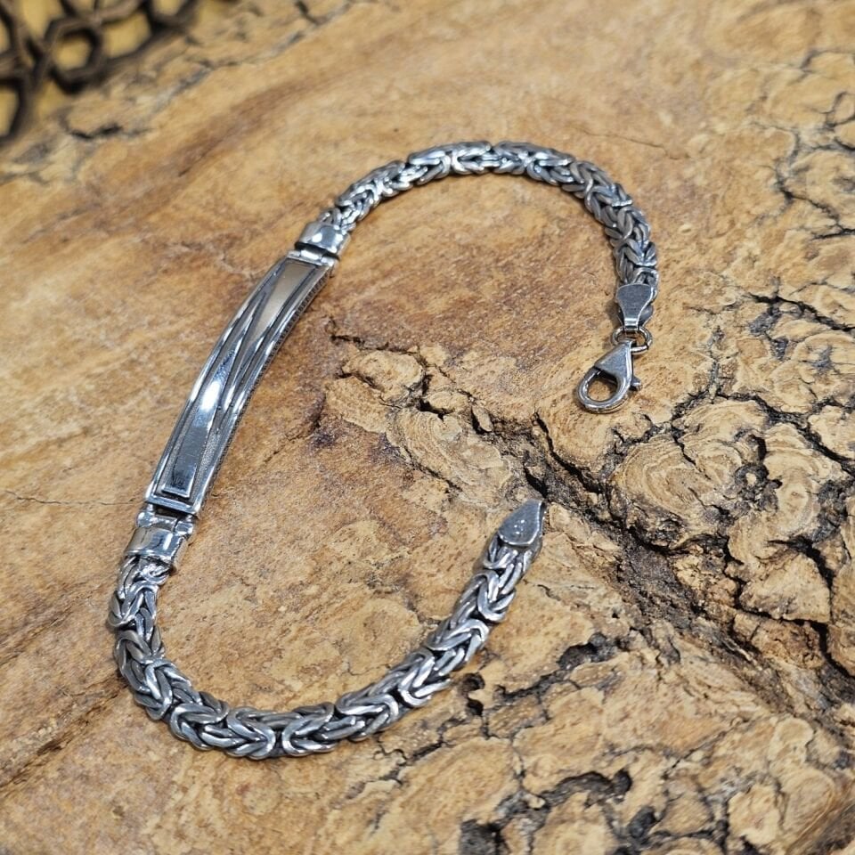 Kral Zincir Sade Motif İşlemeli 925 Ayar Gümüş Erkek Bileklik