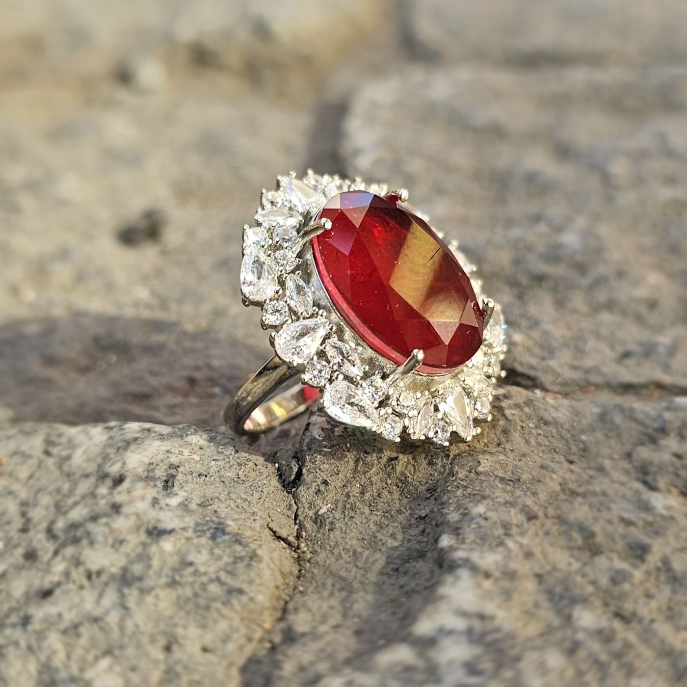 Paraiba taşlı Margazit taş işlemeli 925 Ayar Kadın Gümüş Yüzük kırmızı - 18