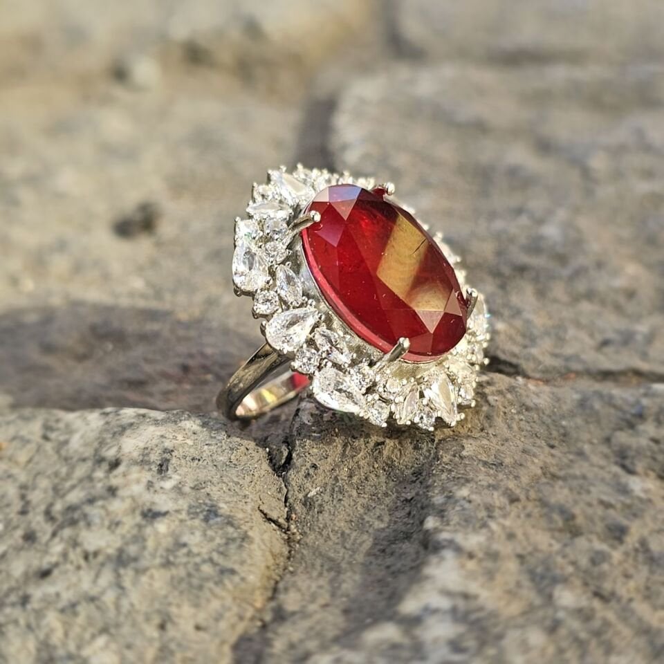 Paraiba taşlı Margazit taş işlemeli 925 Ayar Kadın Gümüş Yüzük