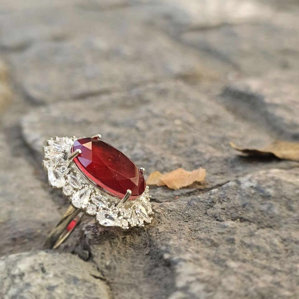 Paraiba taşlı Margazit taş işlemeli 925 Ayar Kadın Gümüş Yüzük kırmızı - 18