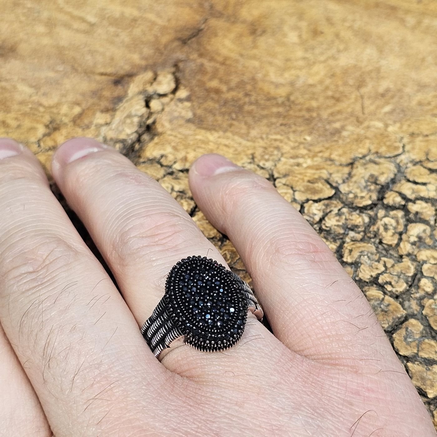 Siyah Zirkon Mikro Taşlı Büyük 925 Ayar Gümüş Erkek Yüzük 27