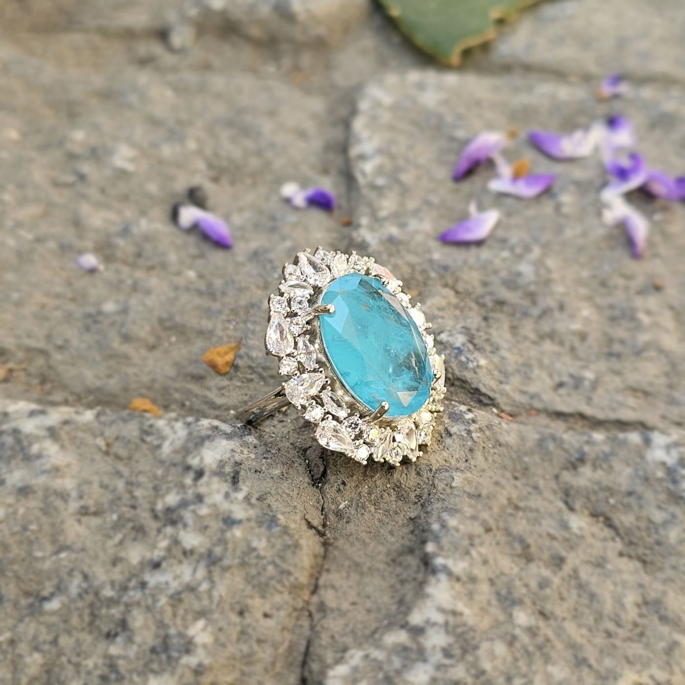 Paraiba taşlı Margazit taş işlemeli 925 Ayar Kadın Gümüş Yüzük