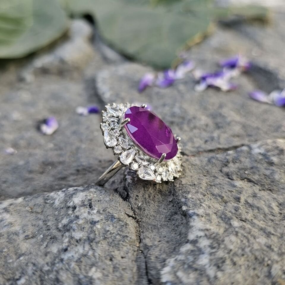 Paraiba taşlı Margazit taş işlemeli 925 Ayar Kadın Gümüş Yüzük mor - 18