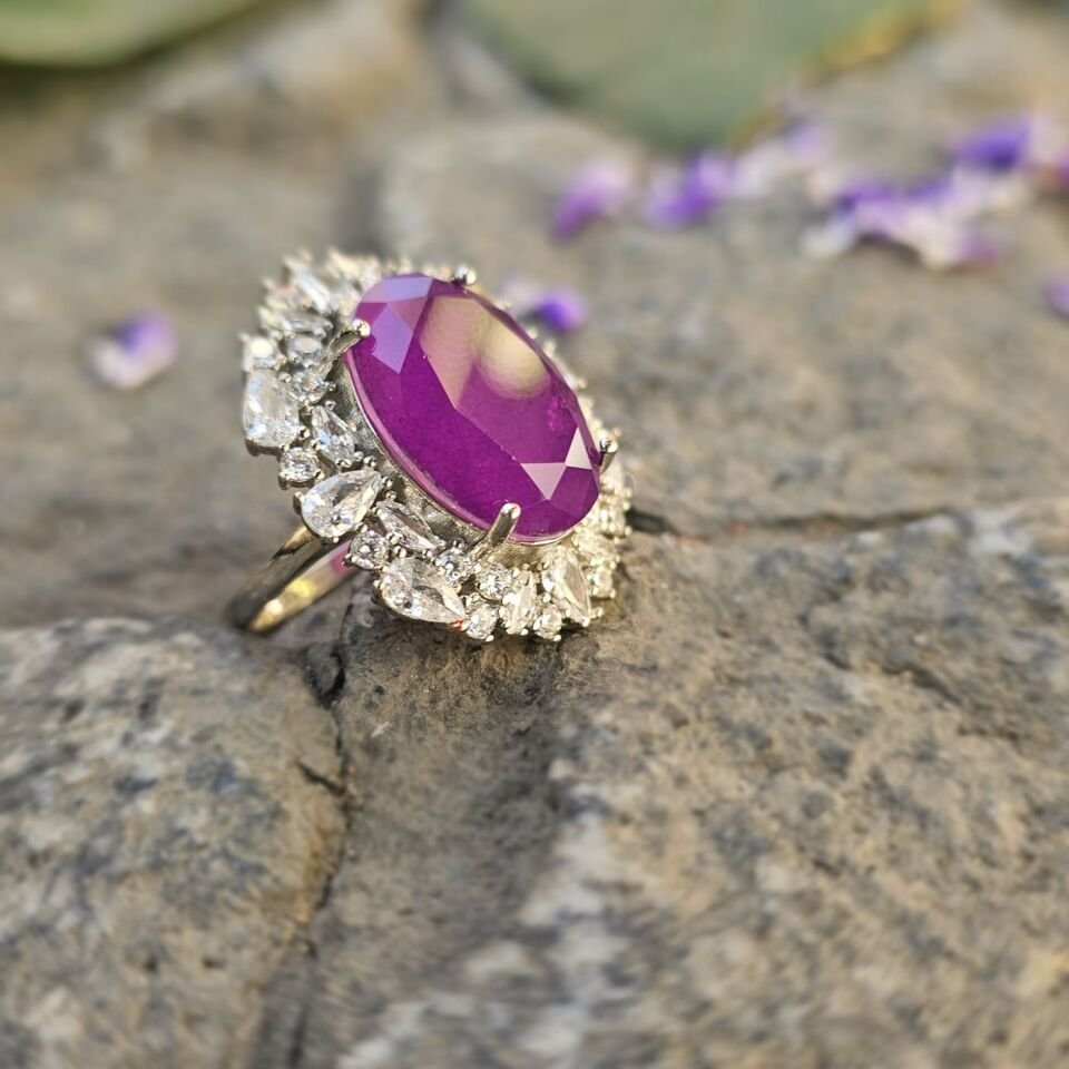 Paraiba taşlı Margazit taş işlemeli 925 Ayar Kadın Gümüş Yüzük