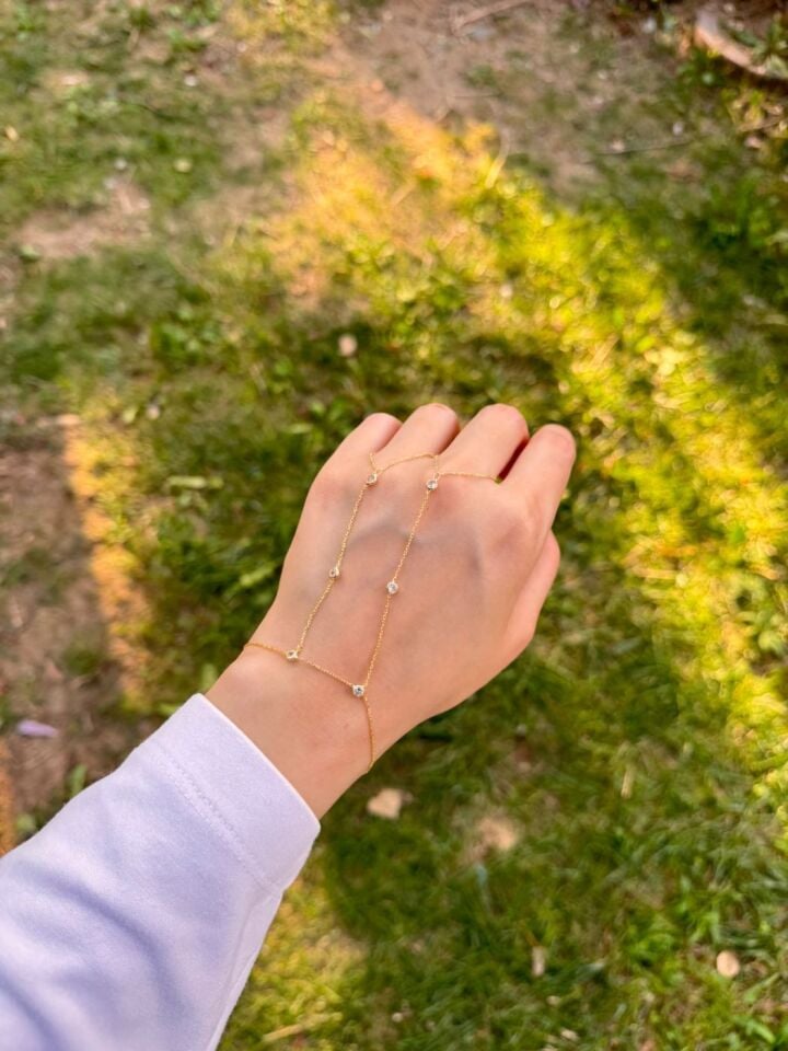 925 Ayar Gümüş Gold Kaplama  Atom Taşlı Şahmeran Takı