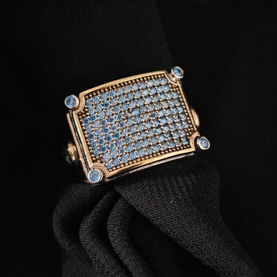 Aqua Marin Star Mikro taşlı 925 Ayar Gümüş Yüzük