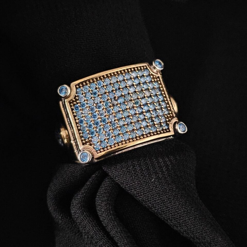 Aqua Marin Star Mikro taşlı 925 Ayar Gümüş Yüzük 27