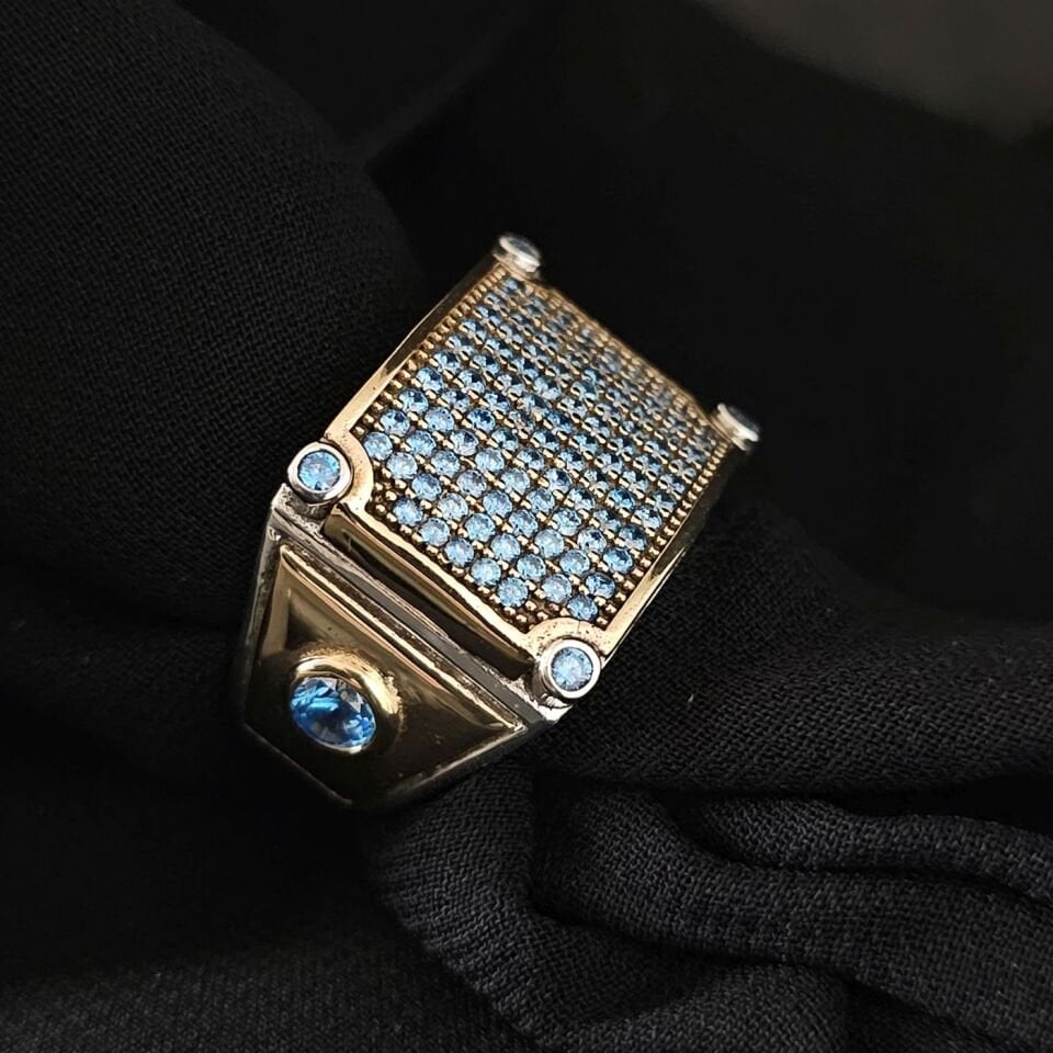 Aqua Marin Star Mikro taşlı 925 Ayar Gümüş Yüzük 27