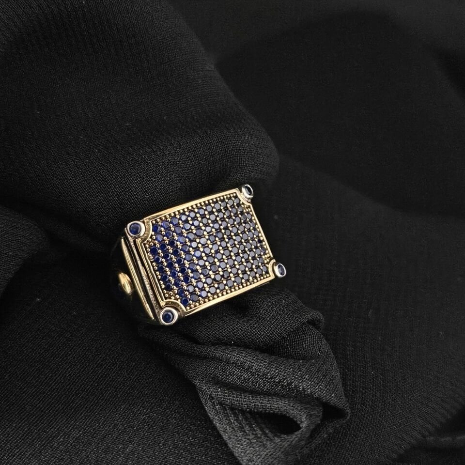 Lacivert Star Mikro taşlı 925 Ayar Gümüş Yüzük