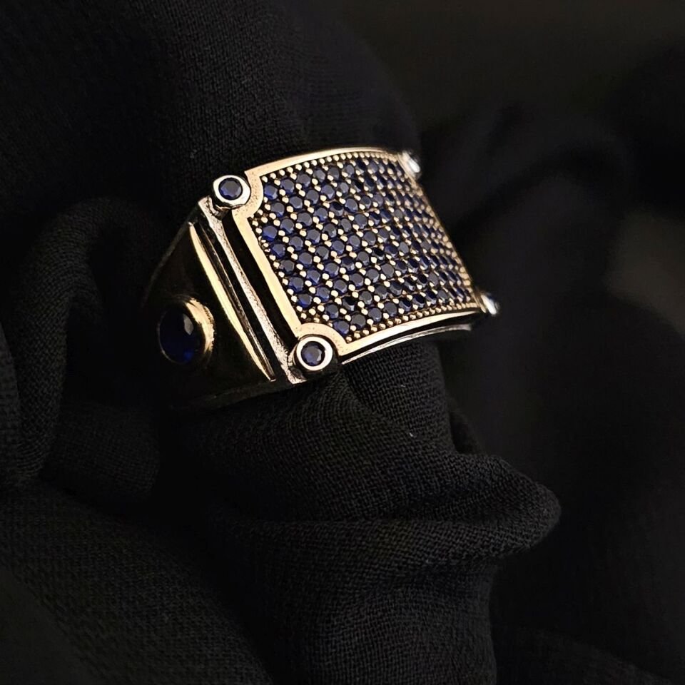 Lacivert Star Mikro taşlı 925 Ayar Gümüş Yüzük