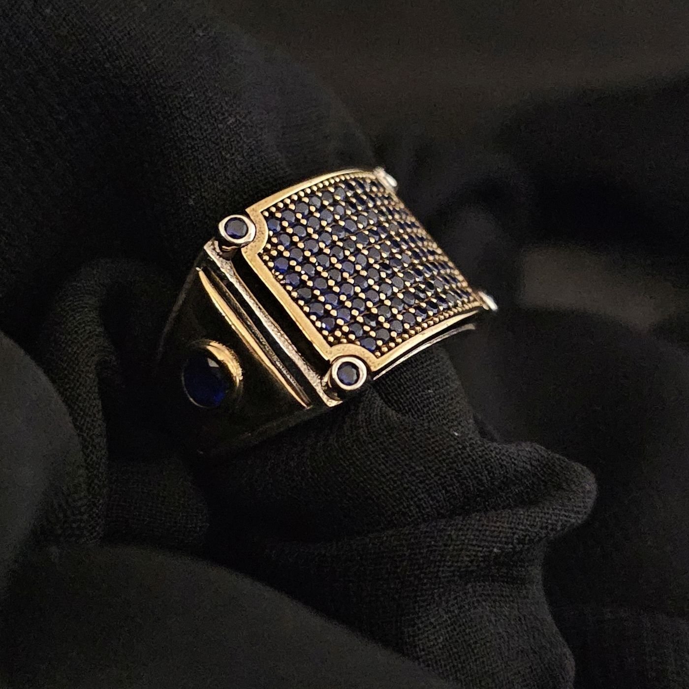 Lacivert Star Mikro taşlı 925 Ayar Gümüş Yüzük