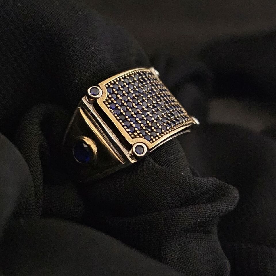 Lacivert Star Mikro taşlı 925 Ayar Gümüş Yüzük