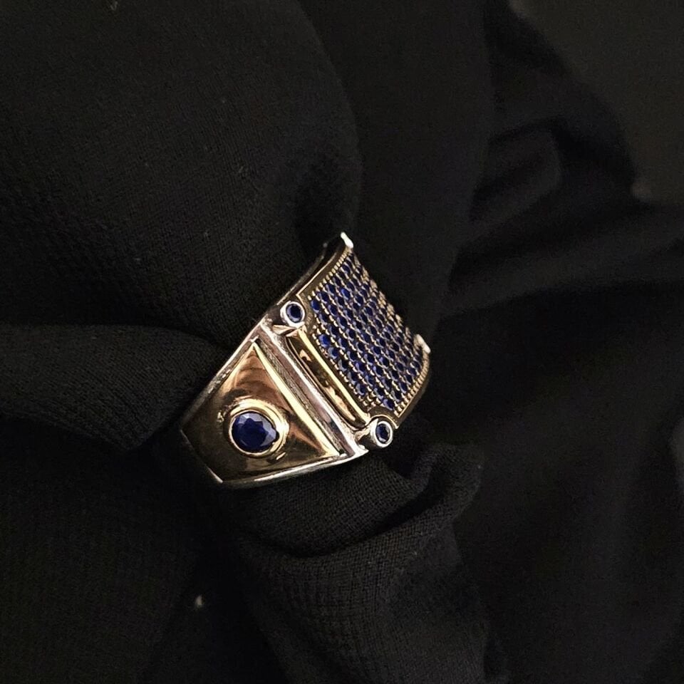 Lacivert Star Mikro taşlı 925 Ayar Gümüş Yüzük