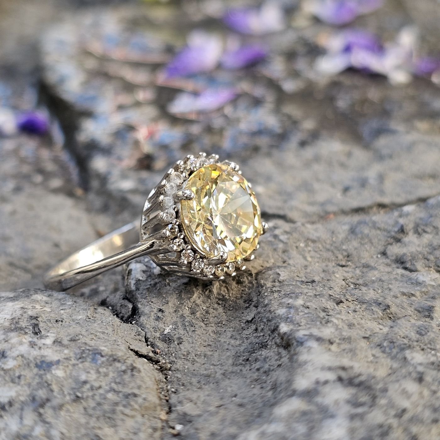 Lüks Sitrin taşlı 925 Ayar Kadın Gümüş Yüzük 17 - sarı