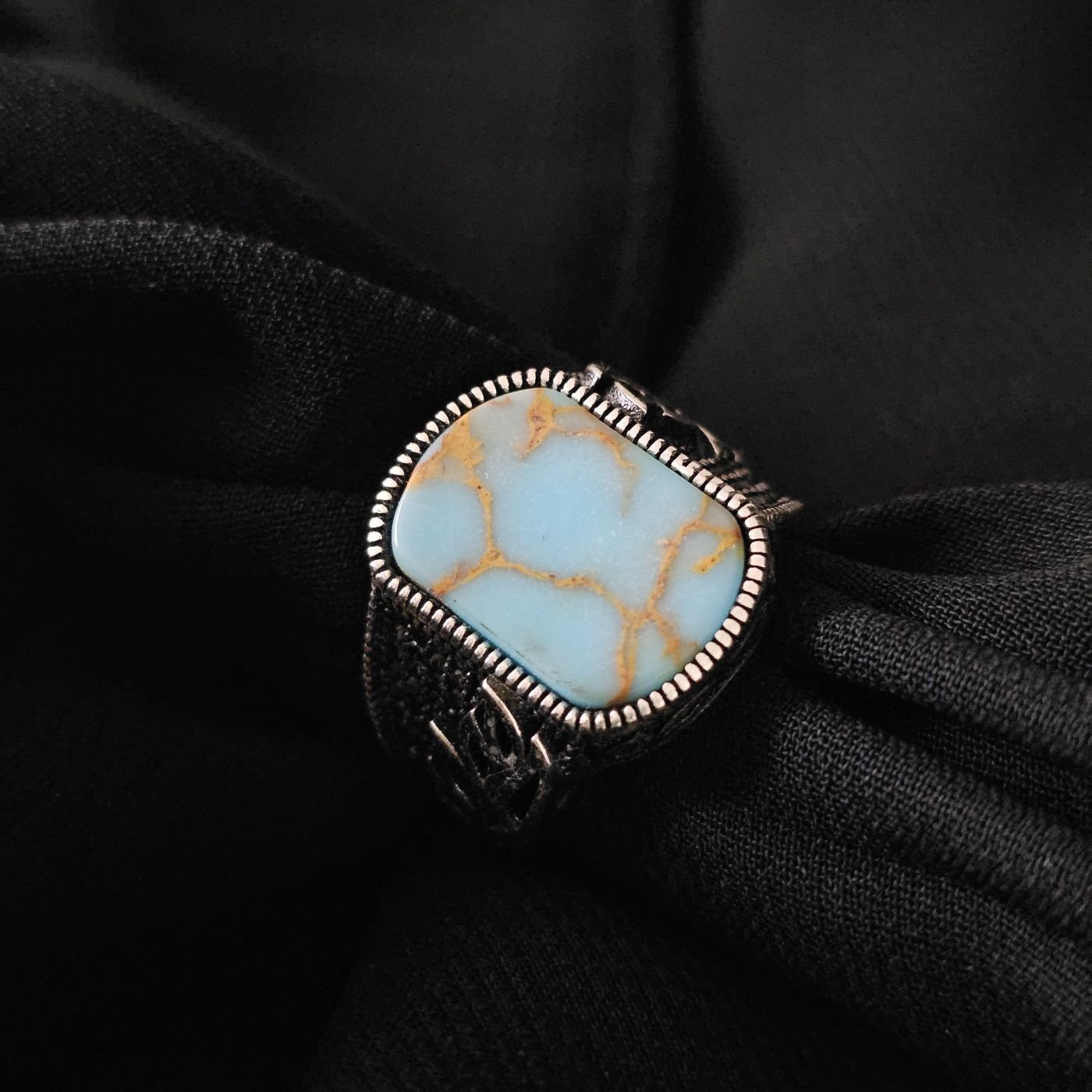 Yaprak Desenli Firuze taşlı 925 Ayar Gümüş Yüzük