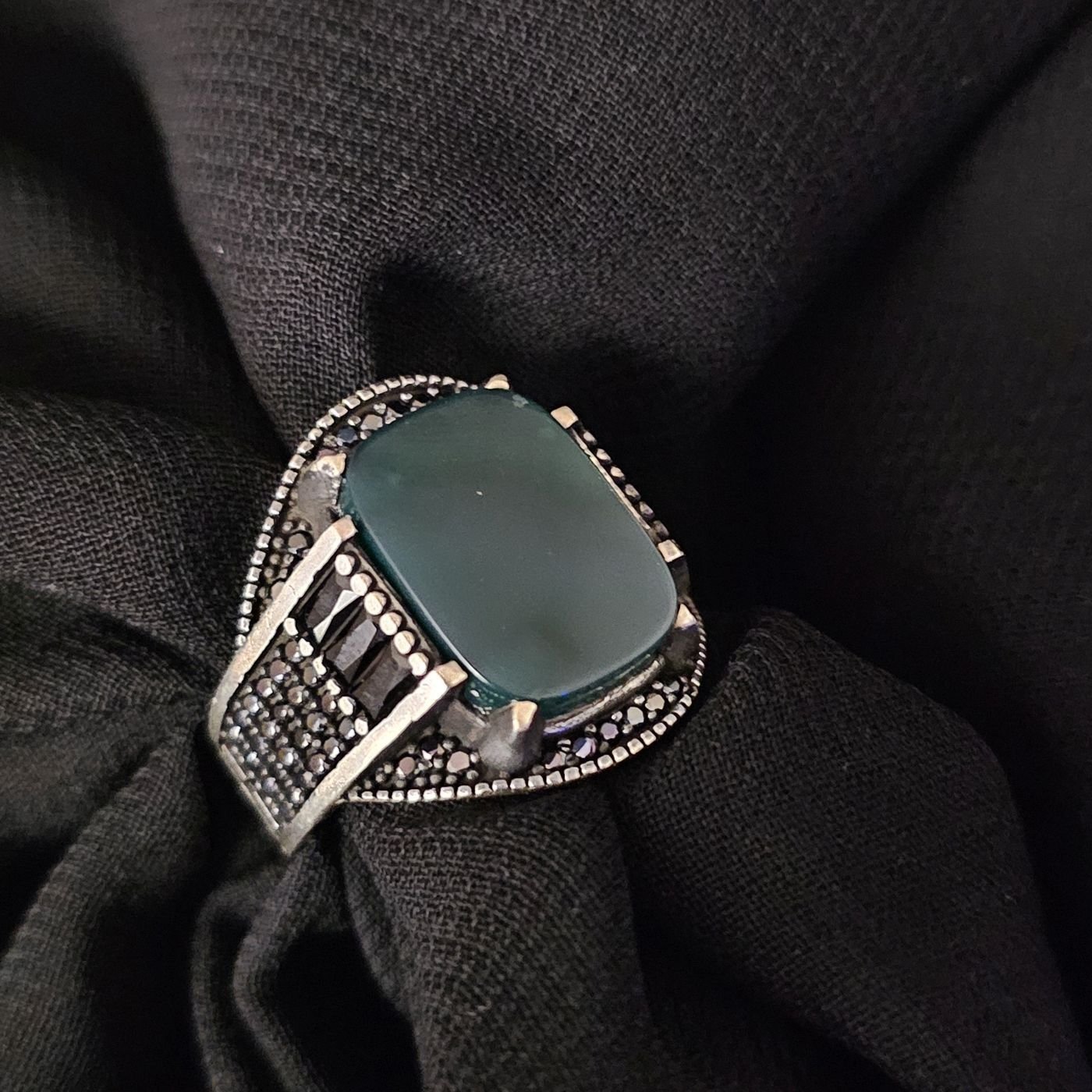 Onıks Taşlı 925 Ayar Gümüş Yüzük yeşil - 20