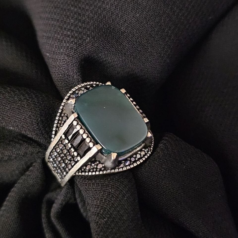 Onıks Taşlı 925 Ayar Gümüş Yüzük yeşil - 20