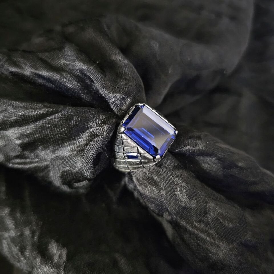 ZİRKON TAŞLI 925 AYAR GÜMÜŞ YÜZÜK lacivert - 10 gram - 26 - zirkon
