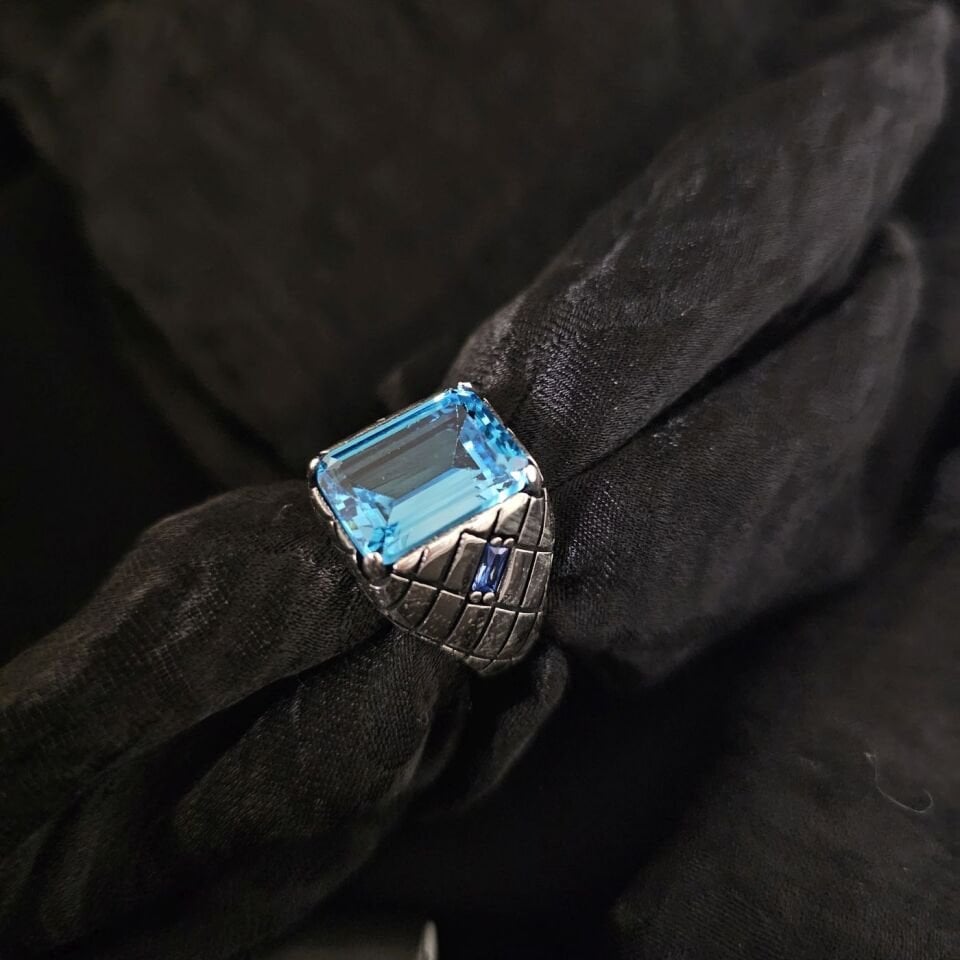 Aqua Marine taşlı 925 Ayar Gümüş Yüzük 25