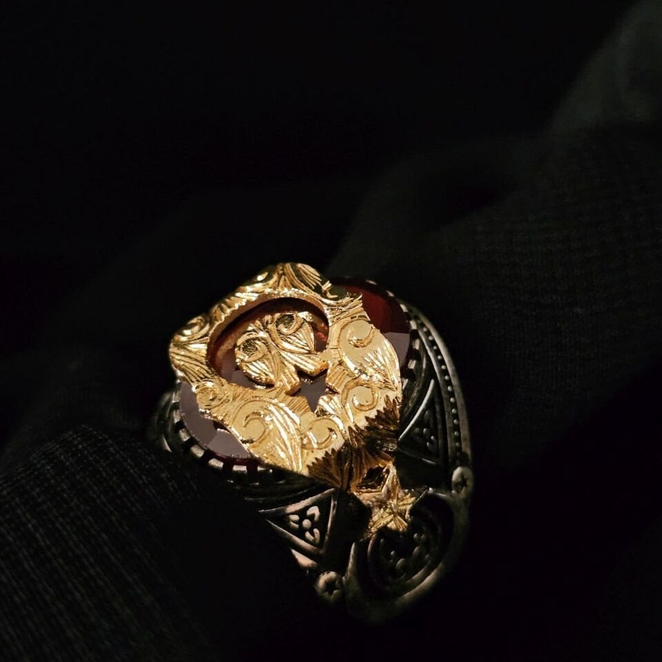 Ay Yıldız İşlemeli Zirkon taşlı 925 Ayar Gümüş Yüzük 25