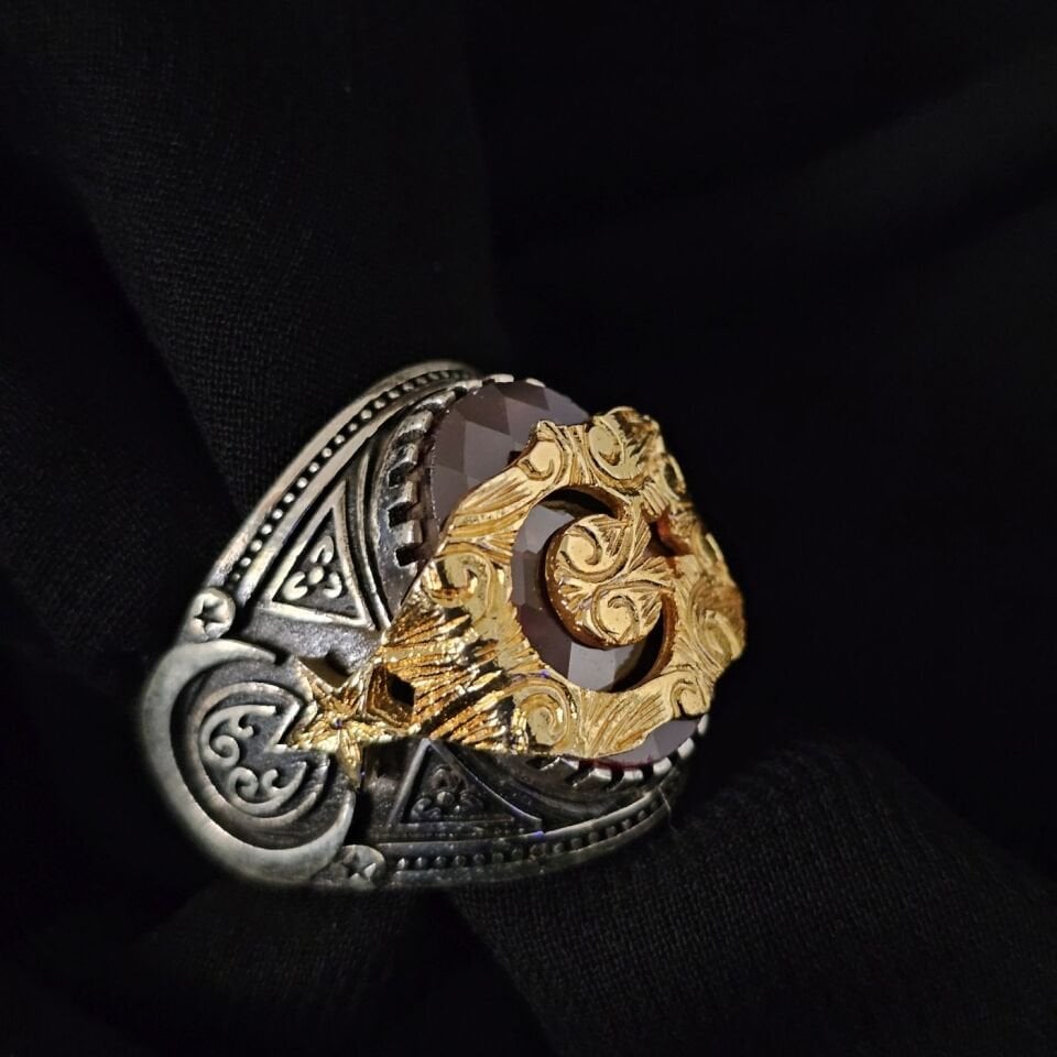 Ay Yıldız İşlemeli Zirkon taşlı 925 Ayar Gümüş Yüzük 25