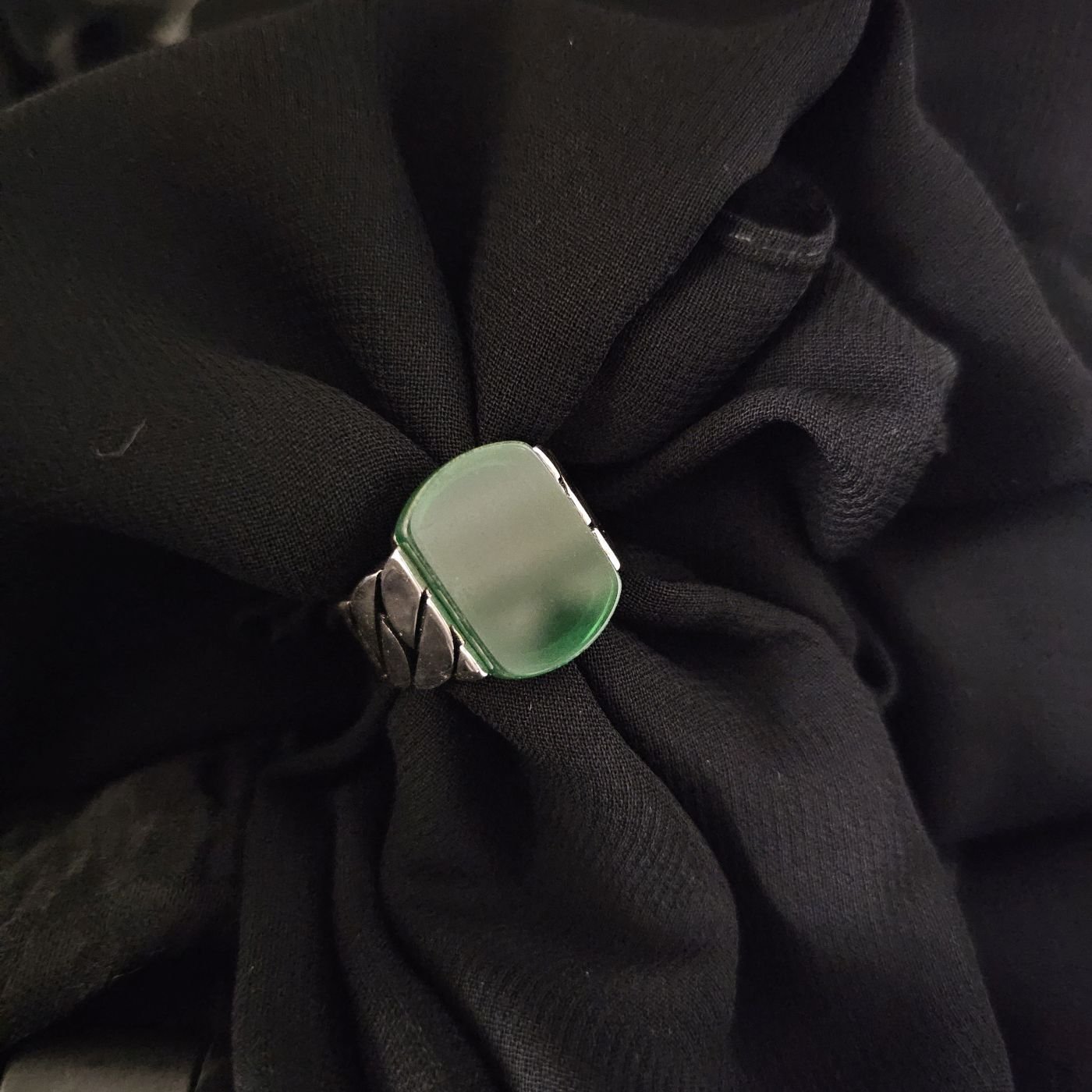 925 Ayar taşlı Sade Erkek Gümüş Yüzük yeşil - 25